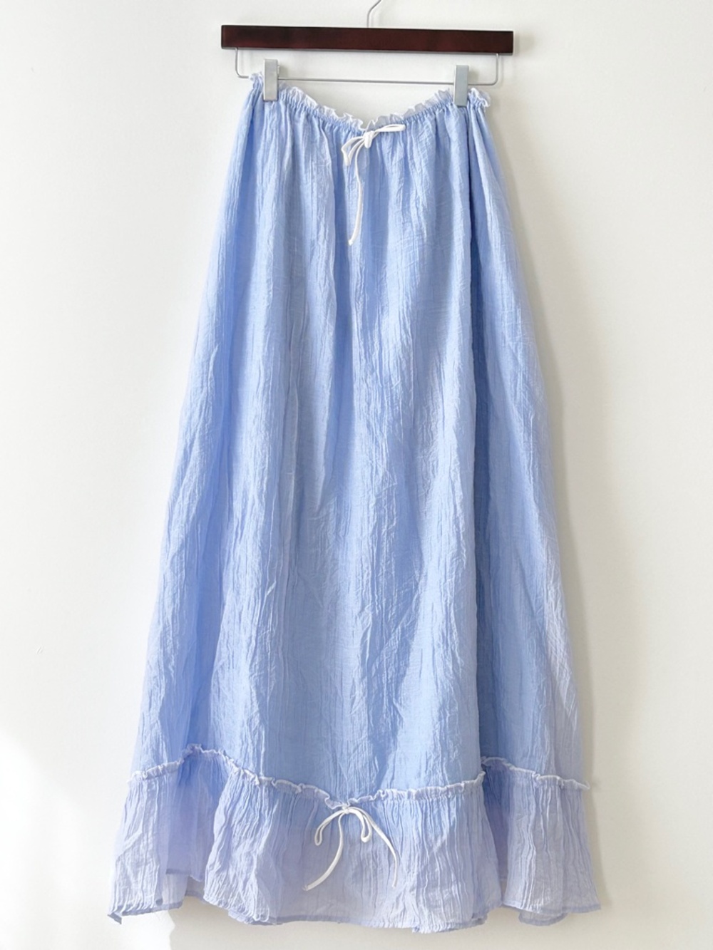 Light Blue Gauzy Ruffle Hem Maxi Skirt - Picture 2 of 16